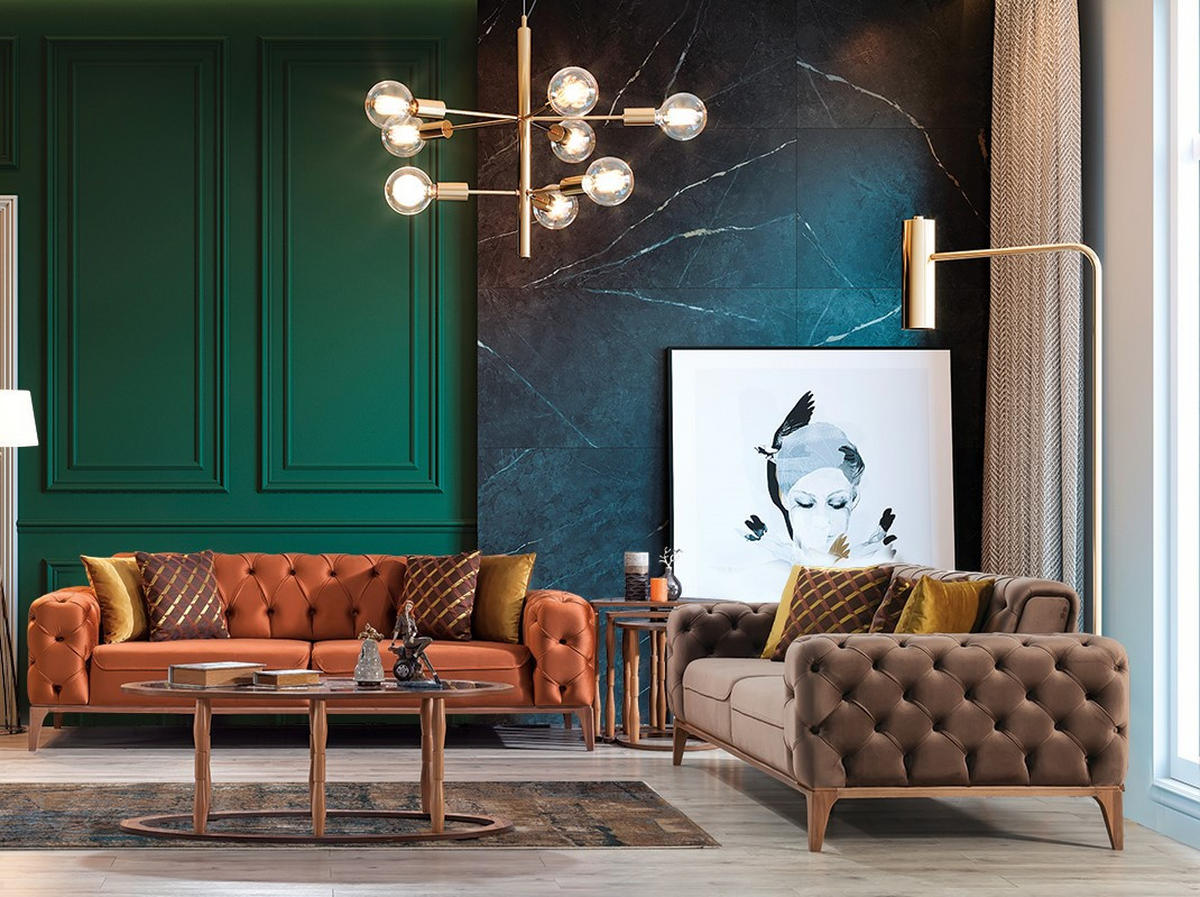 SITZGARNITUR Roma Braun-Terracotta Stellvariante:3+3 - Grau, Holz (240/81/103cm) - Villa Möbel