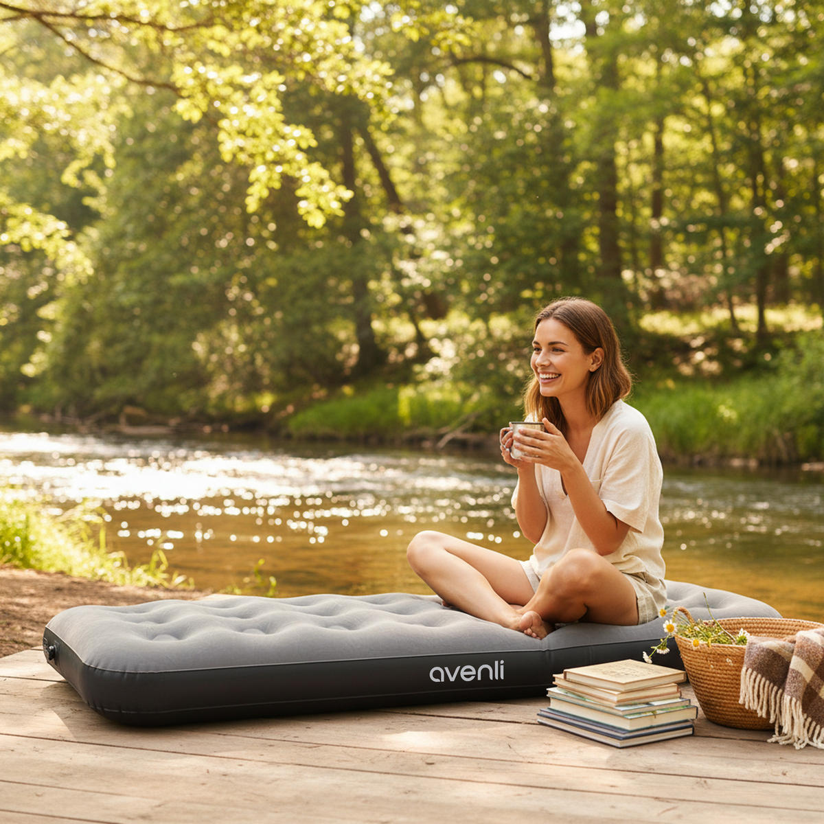 LUFTBETT Luftmatratze Camping CloudCoil grau mit Fußpumpe 191x73x22cm - Grau, Kunststoff (73/191cm) - Avenli