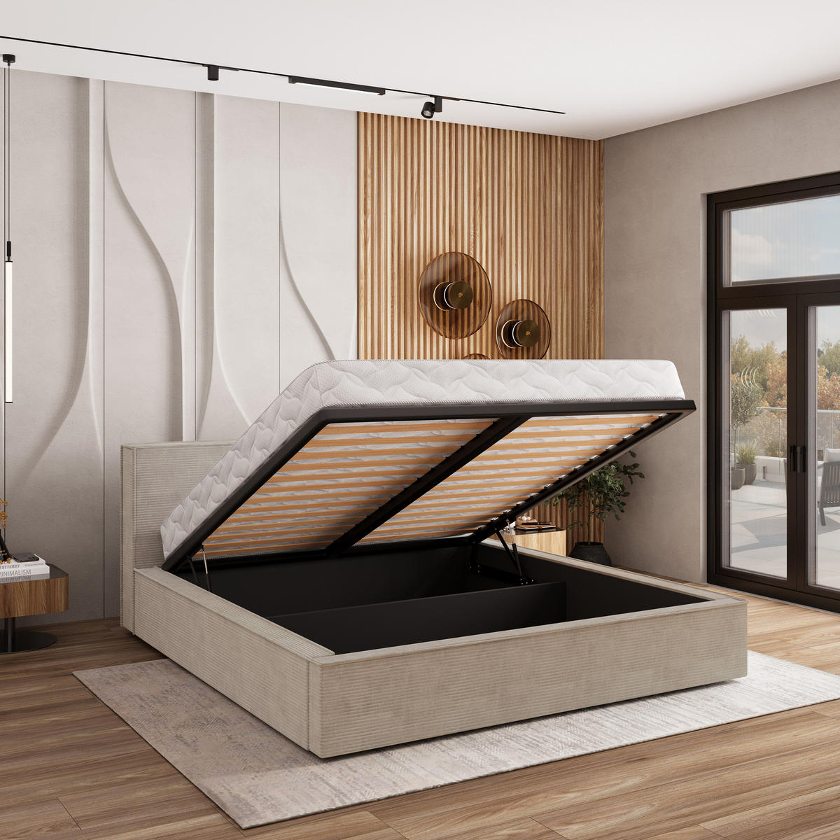 POLSTERBETT CELORA 180x200 cm mit Bettkästen - Beige - Beige, Holz (180/200cm) - MASSENO
