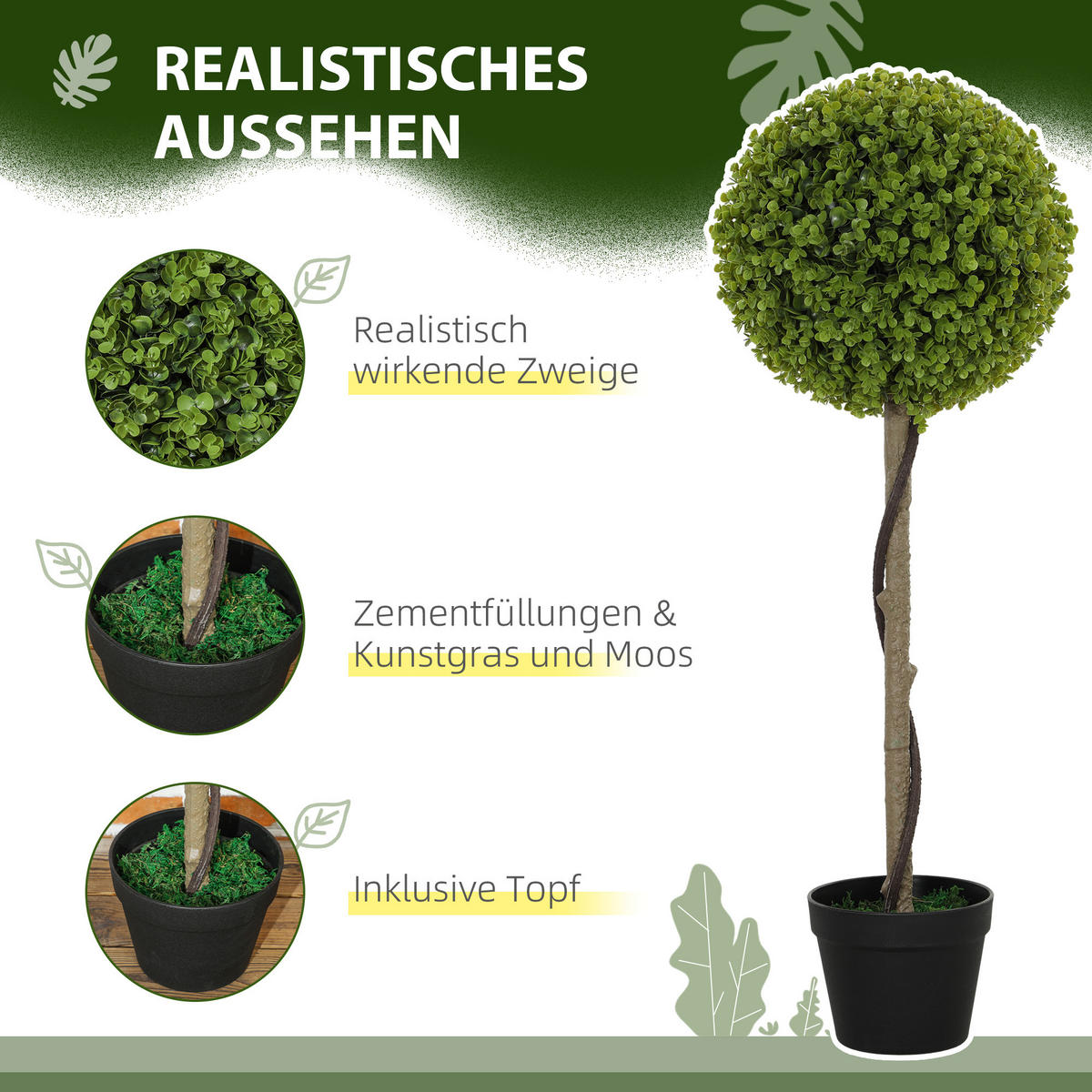 KÜNSTLICHER EUKALYPTUS 2er-Set, 90 cm Zimmerpflanze, Grün - Grün, Kunststoff (90cm) - HOMCOM
