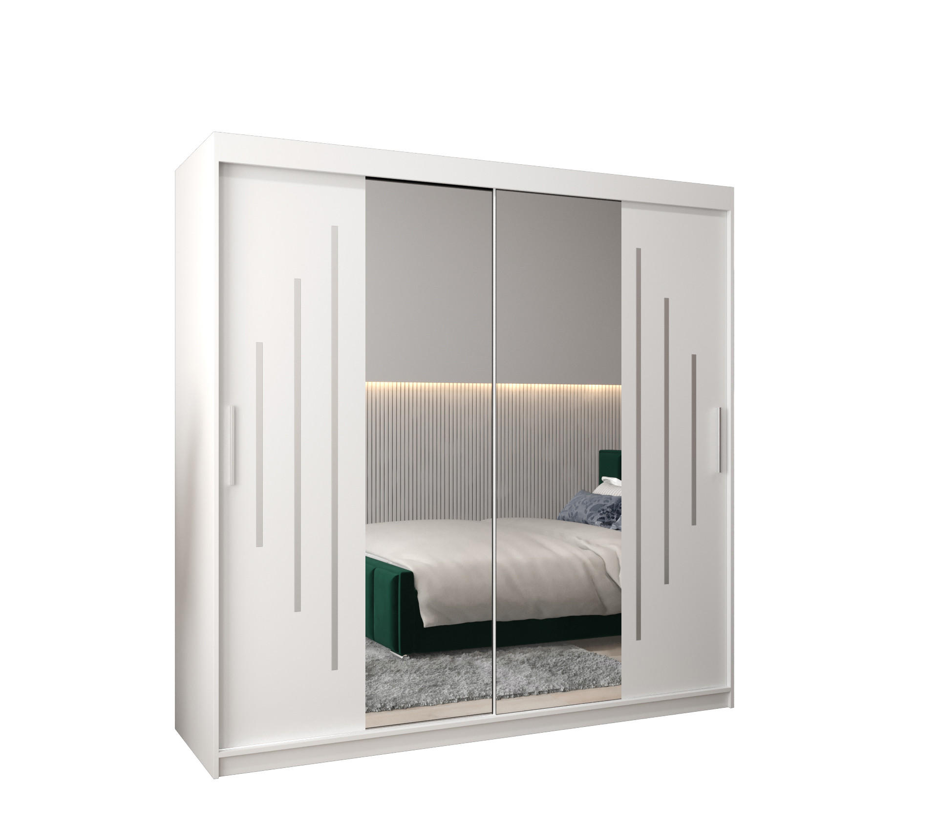 Abiks Möbel Schwebetürenschrank Weiß, Weiß 200x200x62 cm