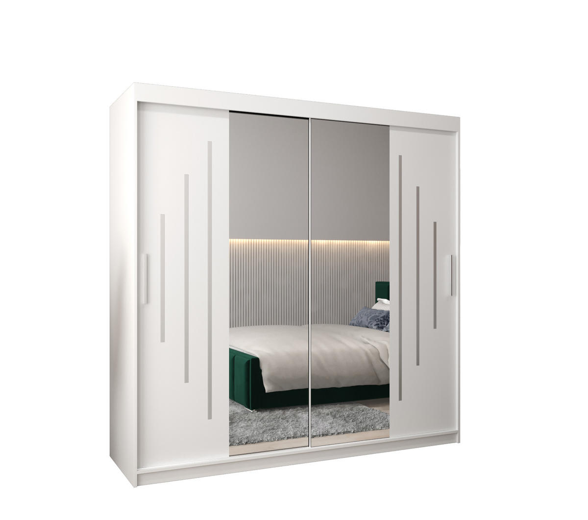 SCHWEBETÜRENSCHRANK 200/200/62 2-türig - Silberfarben/Weiß, Holz/Kunststoff (200/200/62cm) - Abiks Möbel