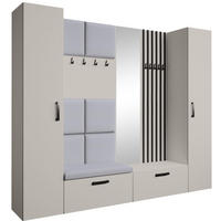 GARDEROBE Margaret XL 242/203/43 mit gepolsterten Paneelen/Lamellen/Spiegel - Kaschmir/Schwarz, Holzwerkstoff/Kunststoff (242/203/43cm) - Beautysofa