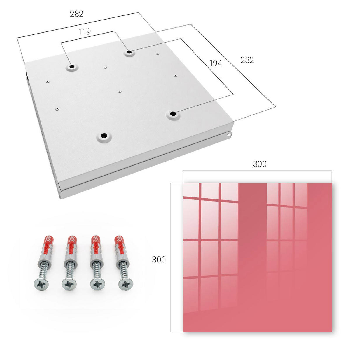 SCHLÜSSELBOX Weiß 30x30 cm – Türöffnung nach rechts - Lachsfarben - Pink, Metall (30/30/5cm) - TULUP