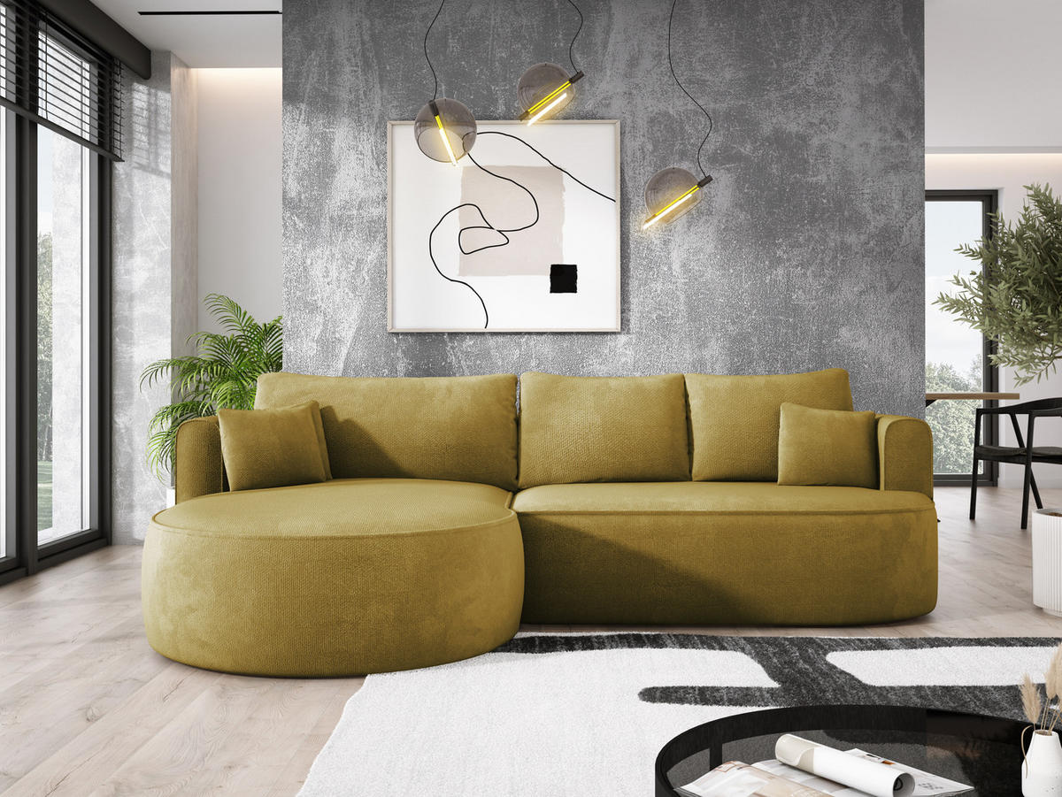 ECKSOFA FIORE-L Moderne Ausziehbare Schlaf-Funktion, automatischer Auffaltung, lose Rückenkissen freistehend LINKS 284x183x82 cm cm Mint green - Mintgrün, Holz/Textil (183/284cm) - DomoHome