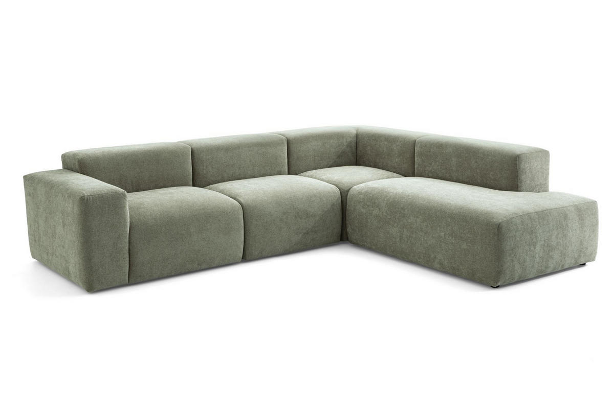 4-SITZER modulares Ecksofa HEAVEN SET 2 Rechts, Breite 300 cm Webstoff Grün - Schwarz/Grün, Holz/Kunststoff (245/300cm) - Muffo