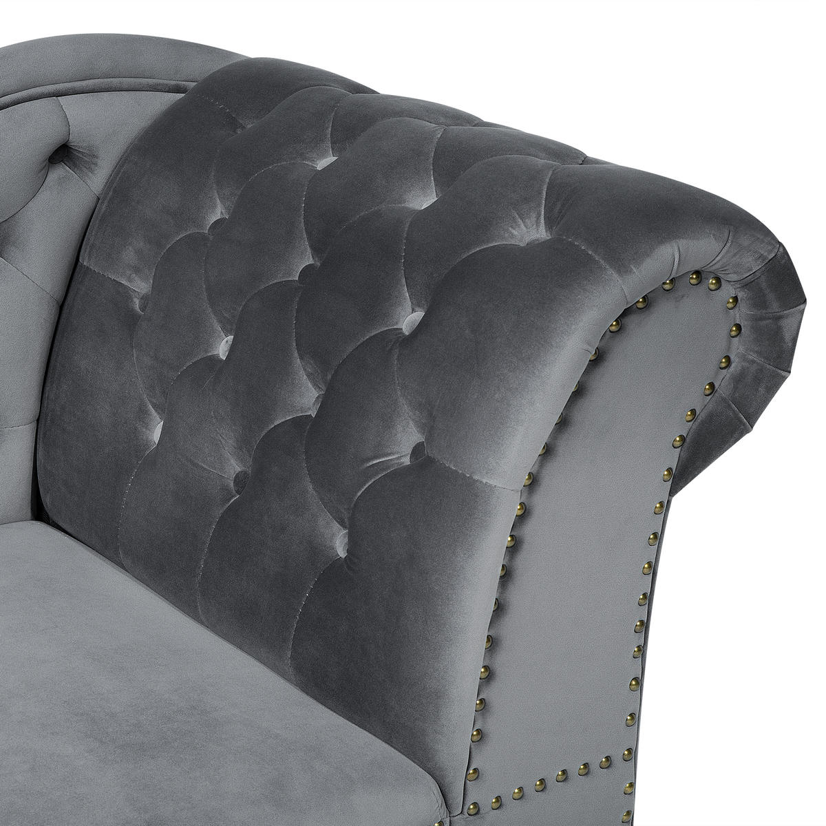CHAISELONGUE Samtstoff grau rechtsseitig Nimes - Dunkelbraun/Grau, Textil (170/79/61cm) - Beliani