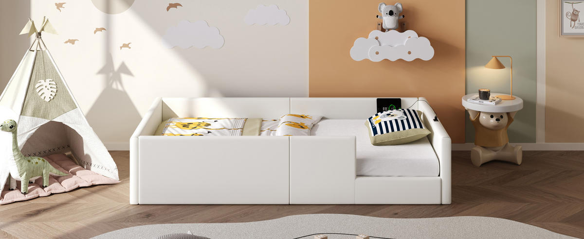 POLSTERBETT 90x200 cm Schutzgeländer weiß - Weiß, Holzwerkstoff (90/200cm) - LEBENLANG