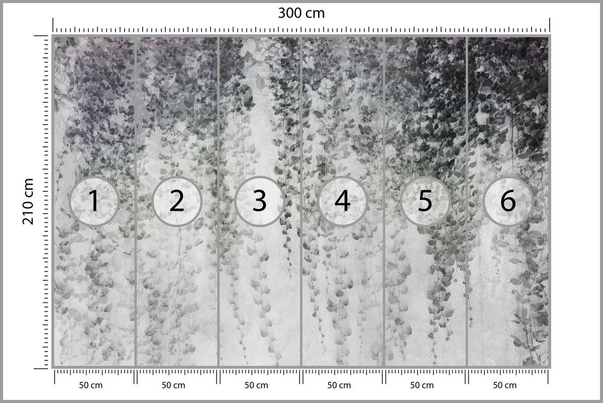 FOTOTAPETE Blätter Pflanzen Natur Vintage 300x210 - Grau, Papier (300/210cm) - Muralo