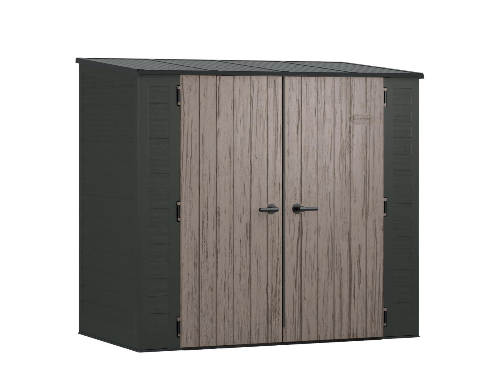 GERÄTESCHRANK 215 x 123 x 199 cm mit Doppeltür in Holzoptik, 4,6 m³ Stauraum, durchgehendes Wandregal, anthrazit - Braun, Kunststoff (132/29/220cm) - Suncast
