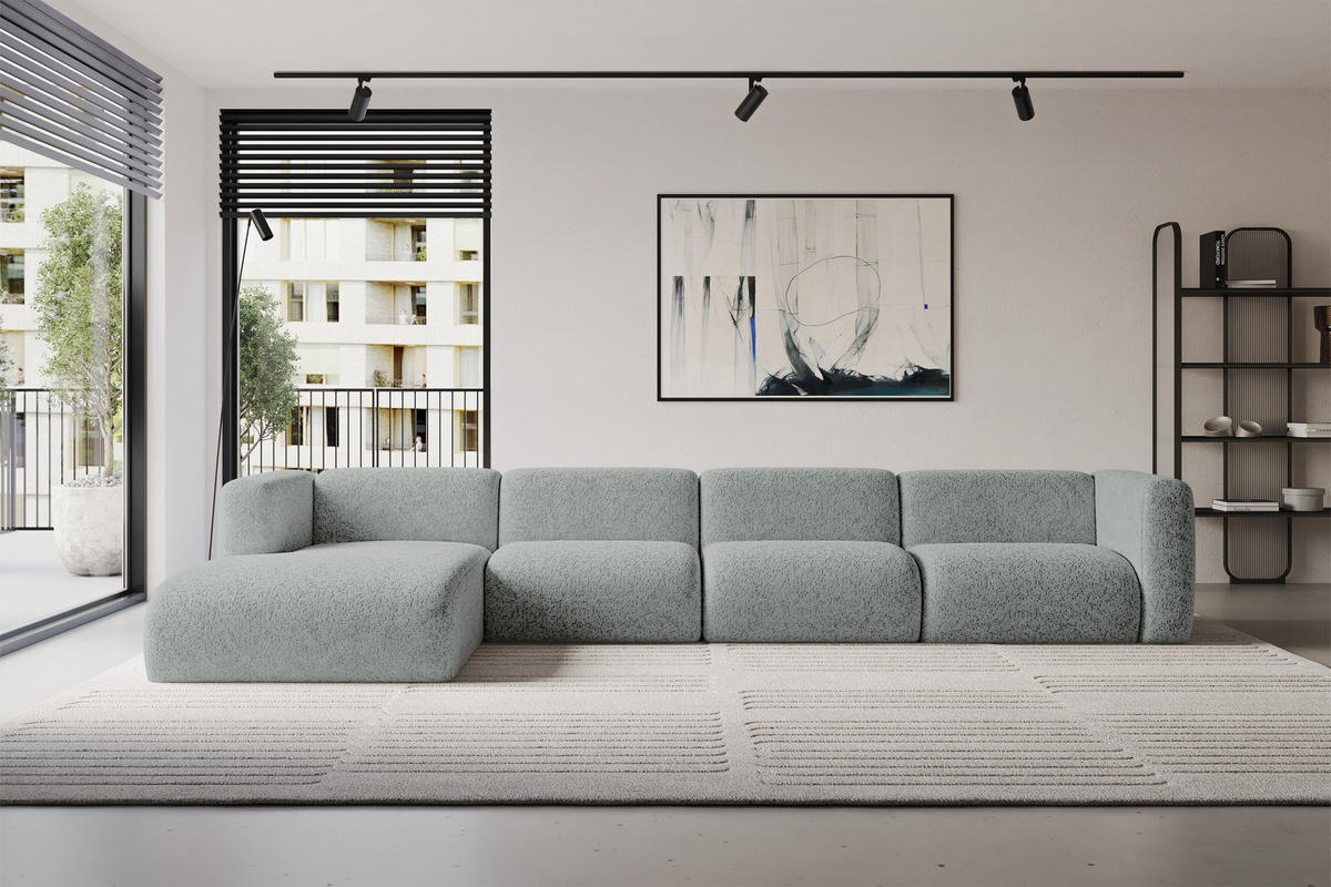 ECKSOFA Ottomane Links MIRA-L3 409x179x70 Grün Velours - Schwarz/Hellgrün, Holzwerkstoff/Kunststoff (409/179cm) - ALTDECOR