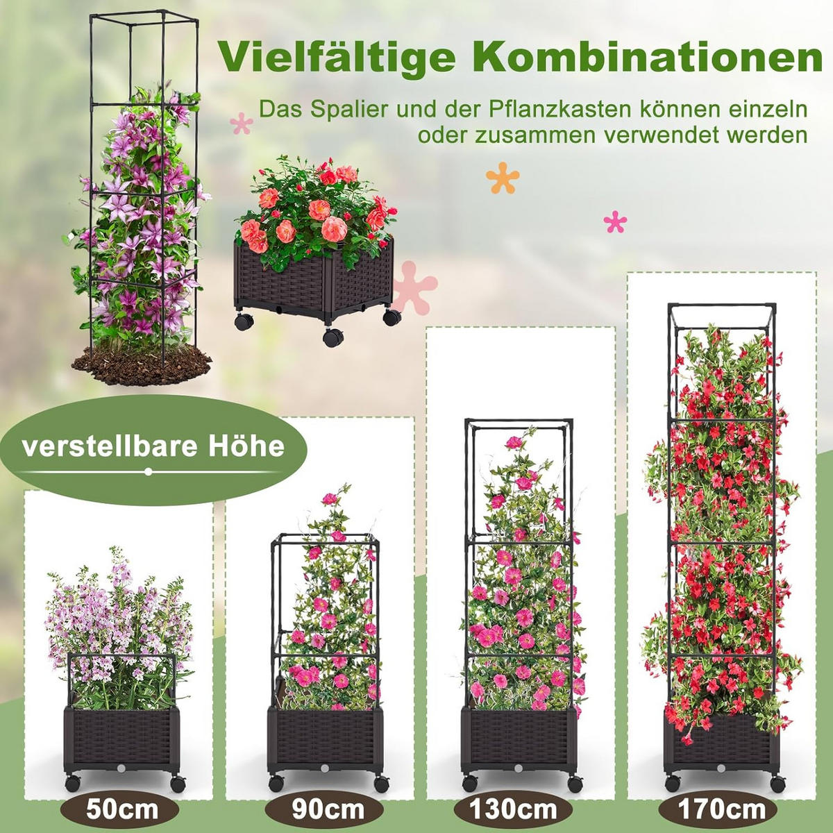PFLANZKASTEN Schwarz - Schwarz, Kunststoff (170cm) - COSTWAY