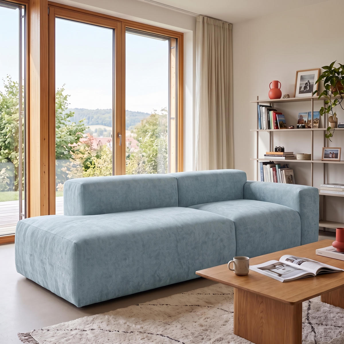 3-SITZER modulares Sofa HEAVEN SET 1 Links, Breite 255 cm Webstoff Blaugrau - Blaugrau/Schwarz, Holz/Kunststoff (255/71/102cm) - Muffo
