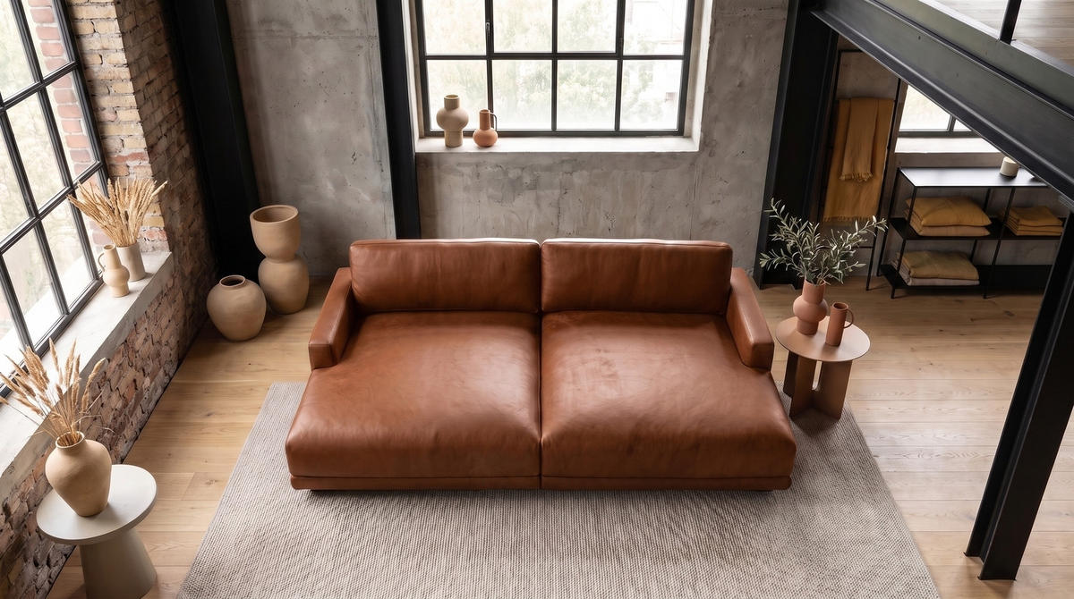 BIG SOFA MARLIN Braun Lederfaserstoff - Dunkelbraun/Schwarz, Leder/Kunststoff (262/80/168cm) - KAWOLA