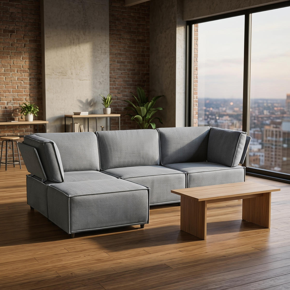 SOFA modular flexibel kombinierbar Light Grey - Hellgrau, Holz (154/238cm) - Meubliv