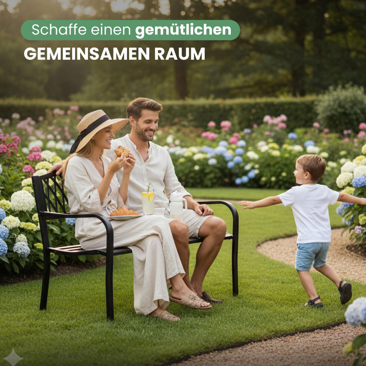 GARTENBANK ARCADIA Schwarz 127 x 86 x 62 cm - Schwarz, Metall (127/86/62cm) - Akord