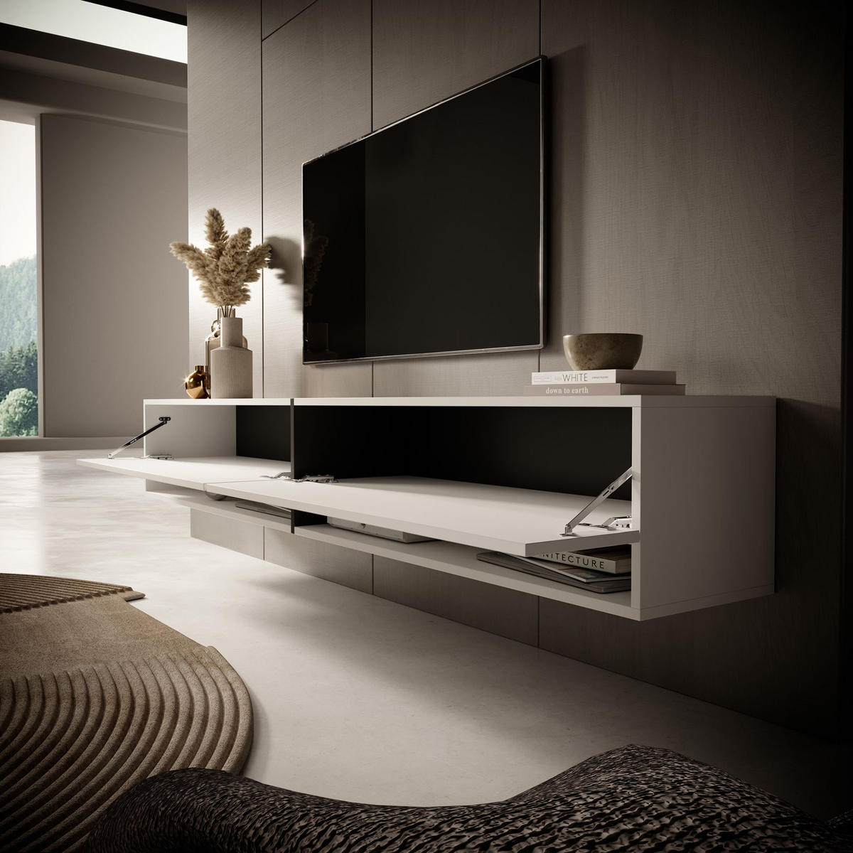 TV-HÄNGEBOARD Mirrgo Weiß / Grafitgrau 200 cm - Weiß, Holzwerkstoff (200/30/31.6cm) - Selsey