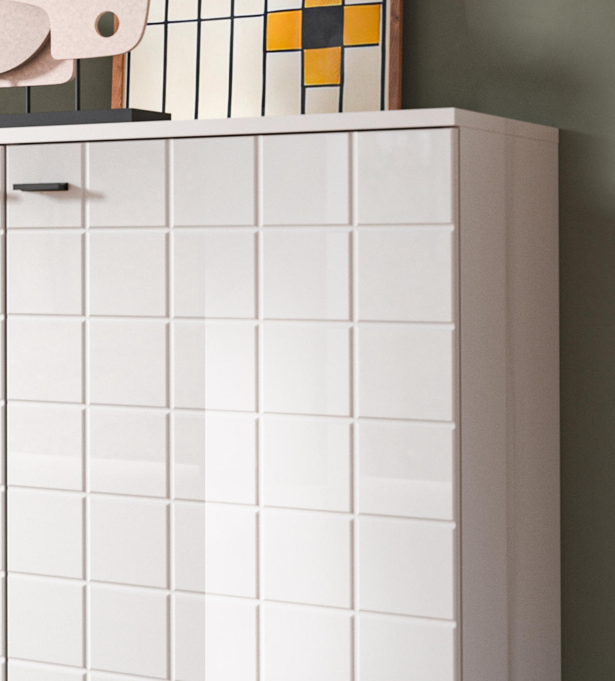 KOMMODE weiß Hochglanz 92 cm, Sideboard mit 6 Fächern - Weiß Hochglanz/Schwarz, Holzwerkstoff/Kunststoff (92/86/37cm) - Inn.Furn