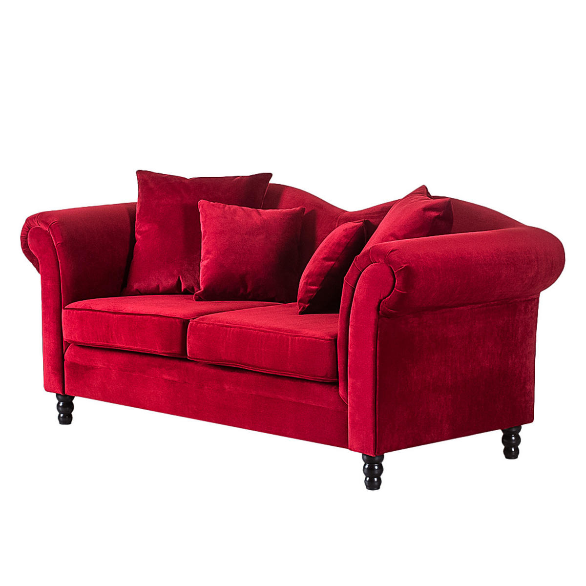POLSTERGARNITUR (3-2-1) - Samt - Rot - Rot, Holz/Textil (1/1/1cm) - home24