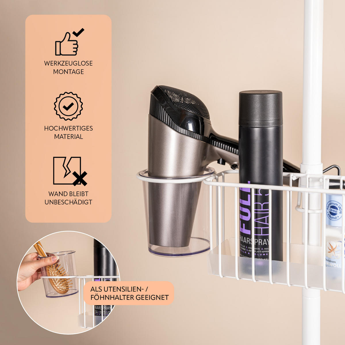 BADREGAL, weiß - Weiß, Metall (34.5/290/14cm) - bremermann