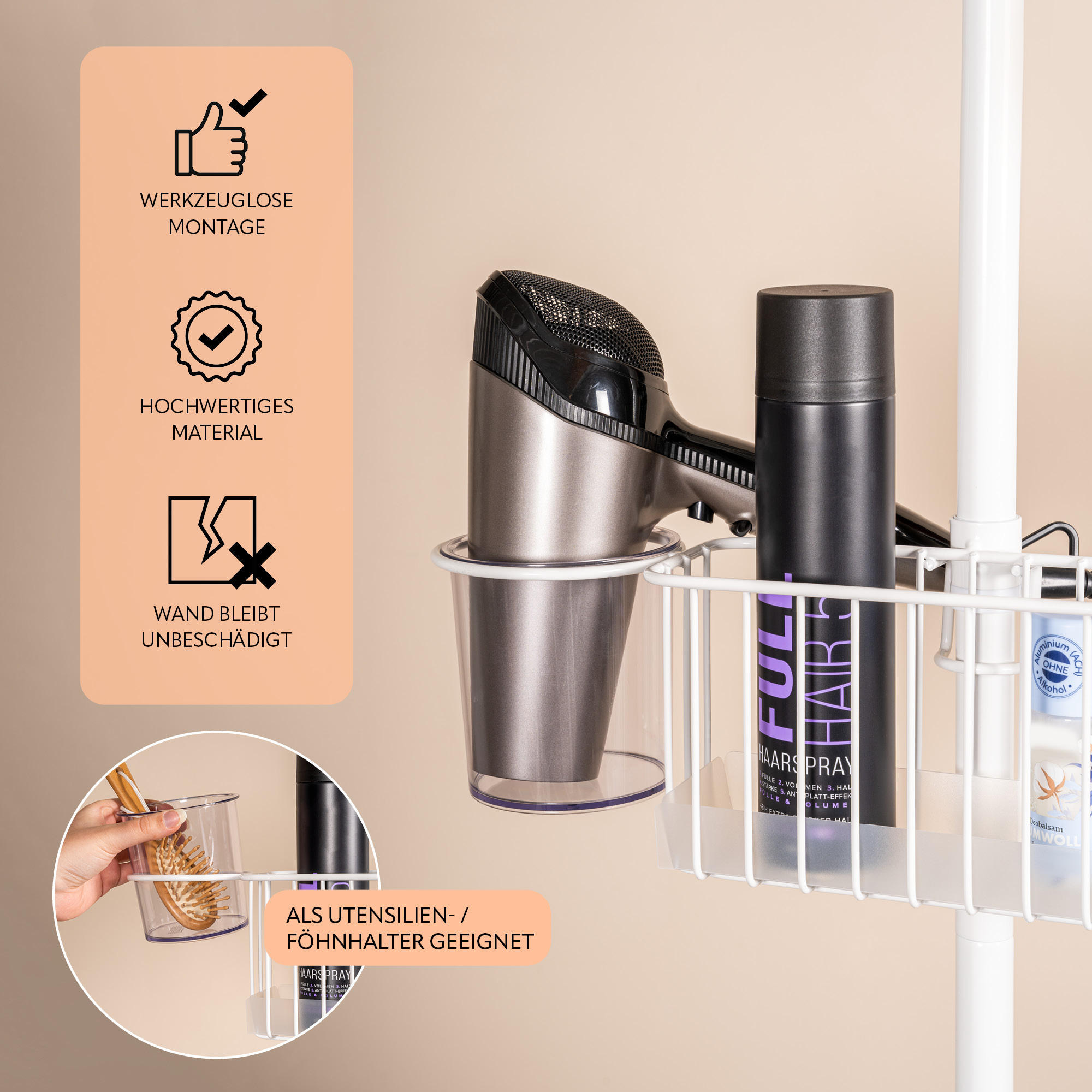 Thumbnail - bremermann Badregal,, Weiß, Metall, 34.5x290x14 cm, Badezimmer, Baden & Duschen, Duschablagen