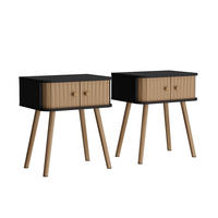 NACHTTISCH Germo Anthrazit/Bambus 40 x 47 cm 2-er Set - Anthrazit/Grün, Holzwerkstoff (40/47/30cm) - Vicco
