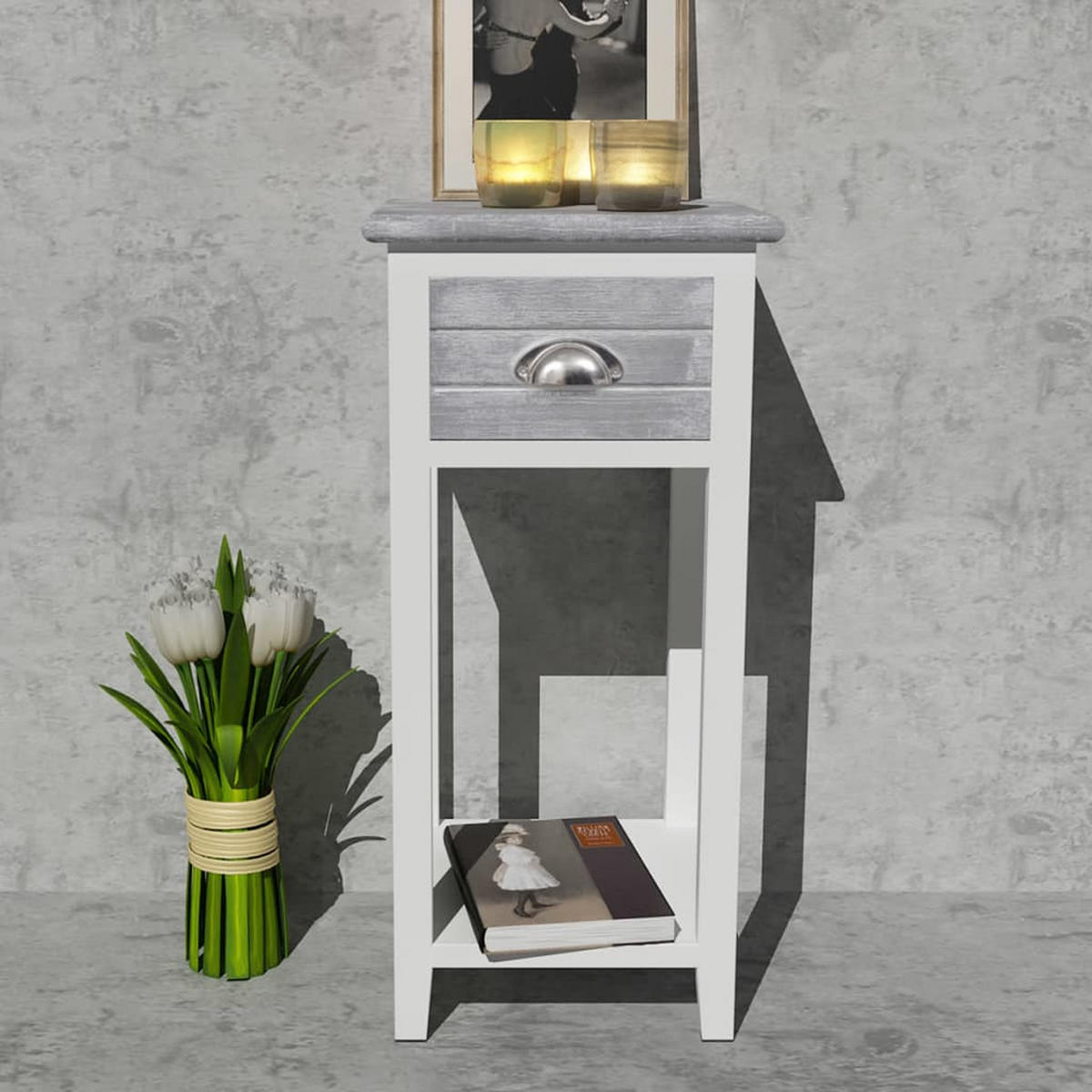 NACHTTISCH mit 1 Schublade 30/30/63 cm in Grau,Weiß - Schwarz/Weiß, Holz (30/63/30cm) - vidaXL