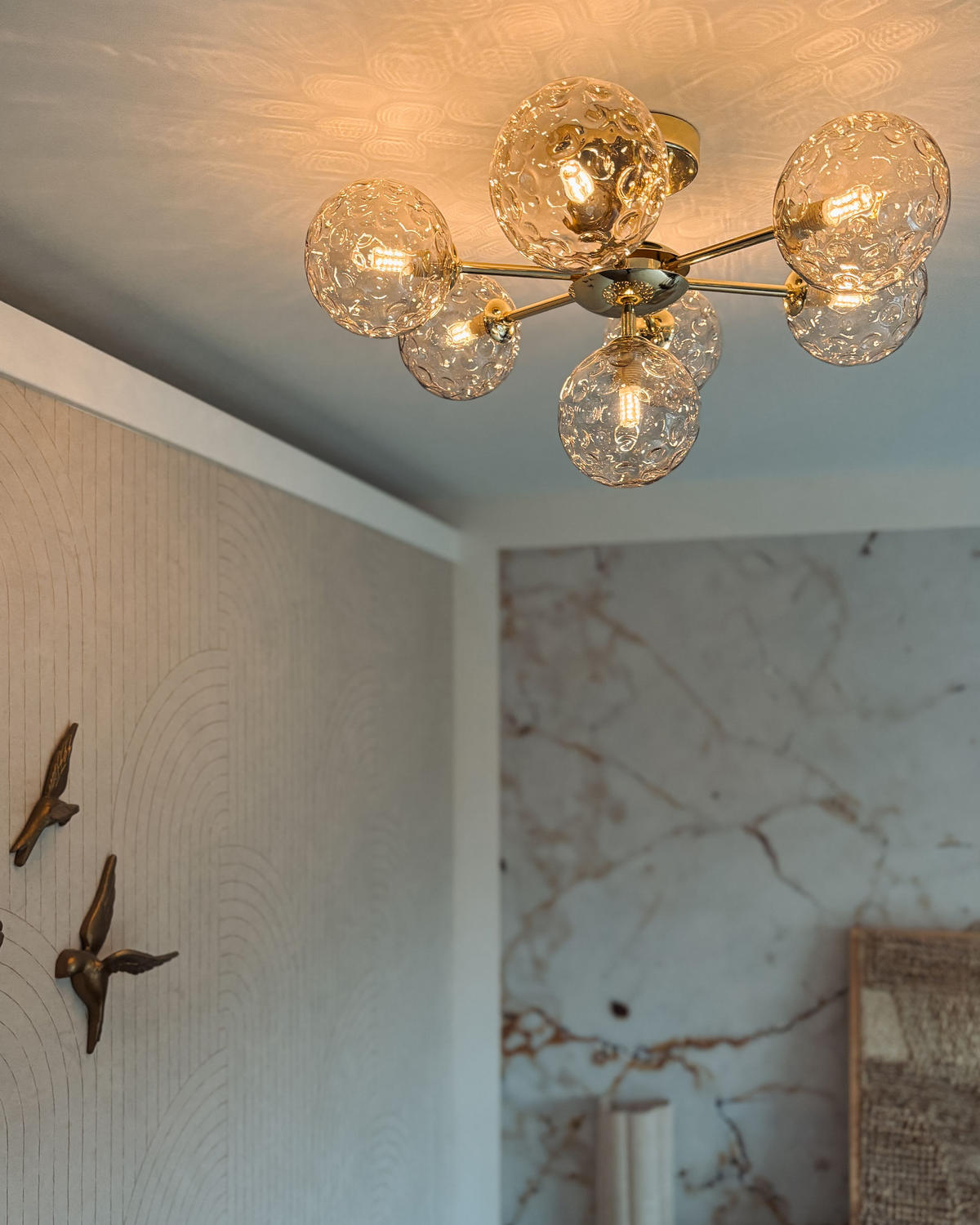 DECKENLAMPE Beige Anadyr - Beige/Goldfarben, Glas (52/52/28cm) - Beliani