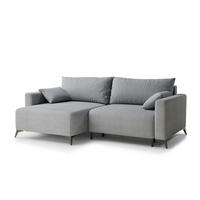 ECKSOFA MIT SCHLAFFUNKTION Leon Hellgrau Samtstoff - Hellgrau/Schwarz, Holz/Holzwerkstoff (148/239cm) - Maison de Reve