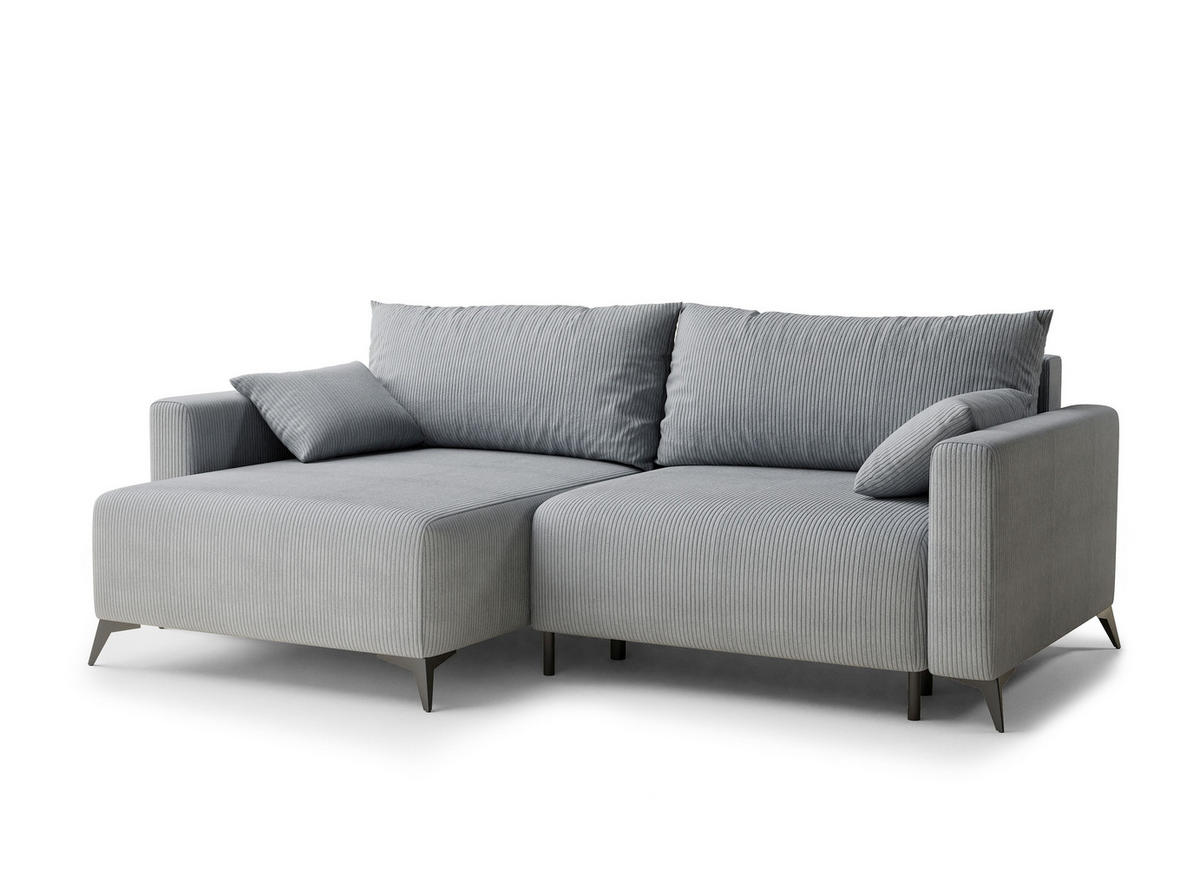 ECKSOFA MIT SCHLAFFUNKTION Leon Hellgrau Samtstoff - Hellgrau/Schwarz, Holz/Holzwerkstoff (148/239cm) - Maison de Reve