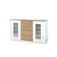 SIDEBOARD M14 Weiß Hochglanz & Grandson Oak 136x85x43 cm - Weiß Hochglanz, Holzwerkstoff (136/85/43cm) - Livojo