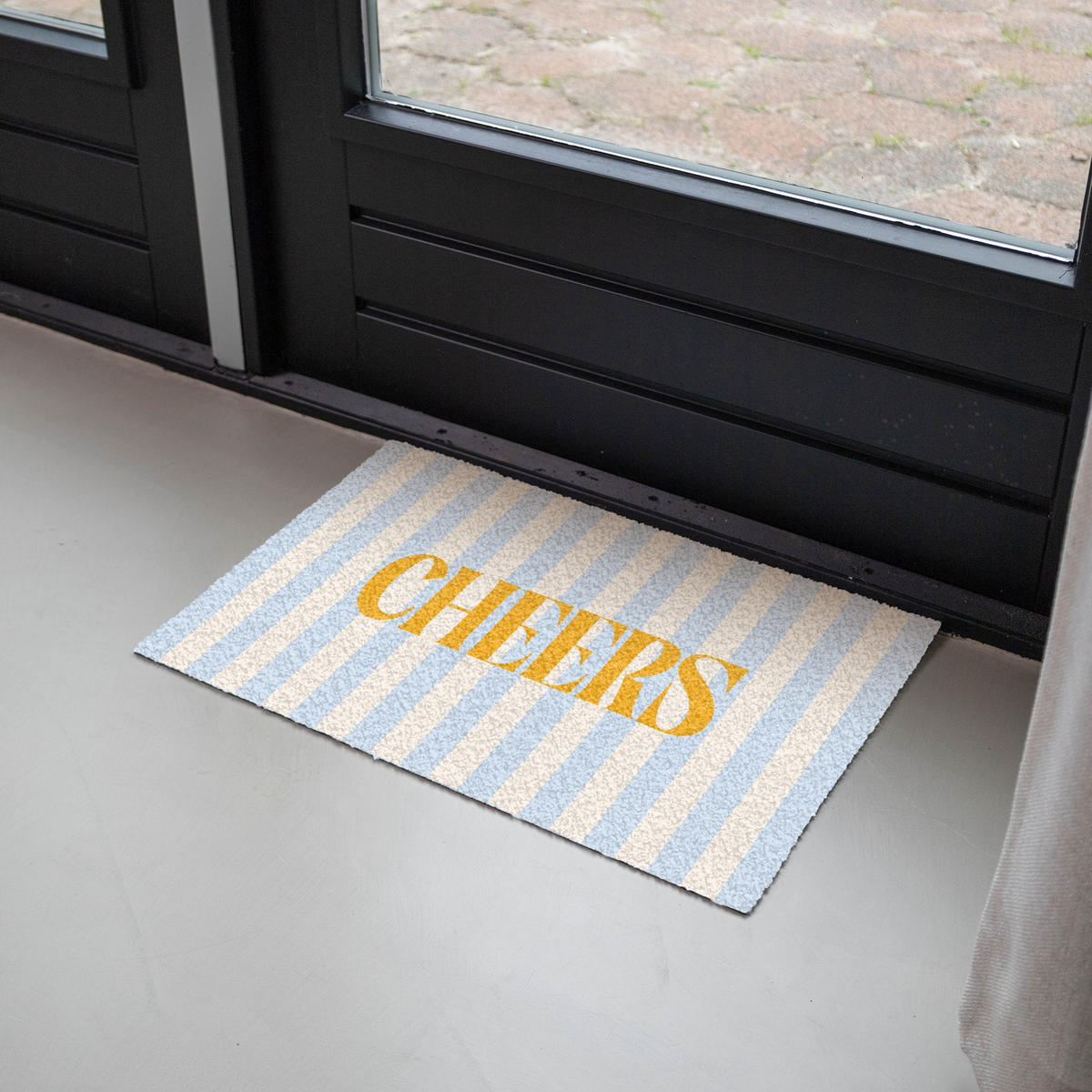 FUSSMATTE Orange – Blau – Streifen – Cheers 60x40 cm - Hellblau, Kunststoff (60/0.4cm) - MuchoWow