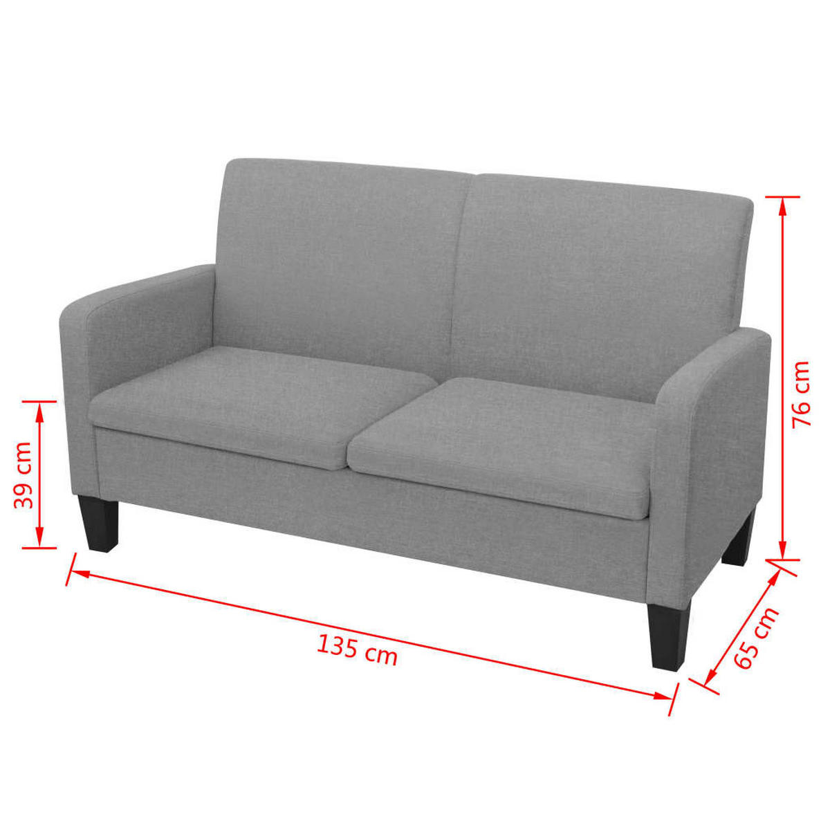 SOFA 2-Sitzer 135/65 X76 Cm Hellgrau - Hellgrau/Schwarz, Holz/Textil (135/76/65cm) - vidaXL
