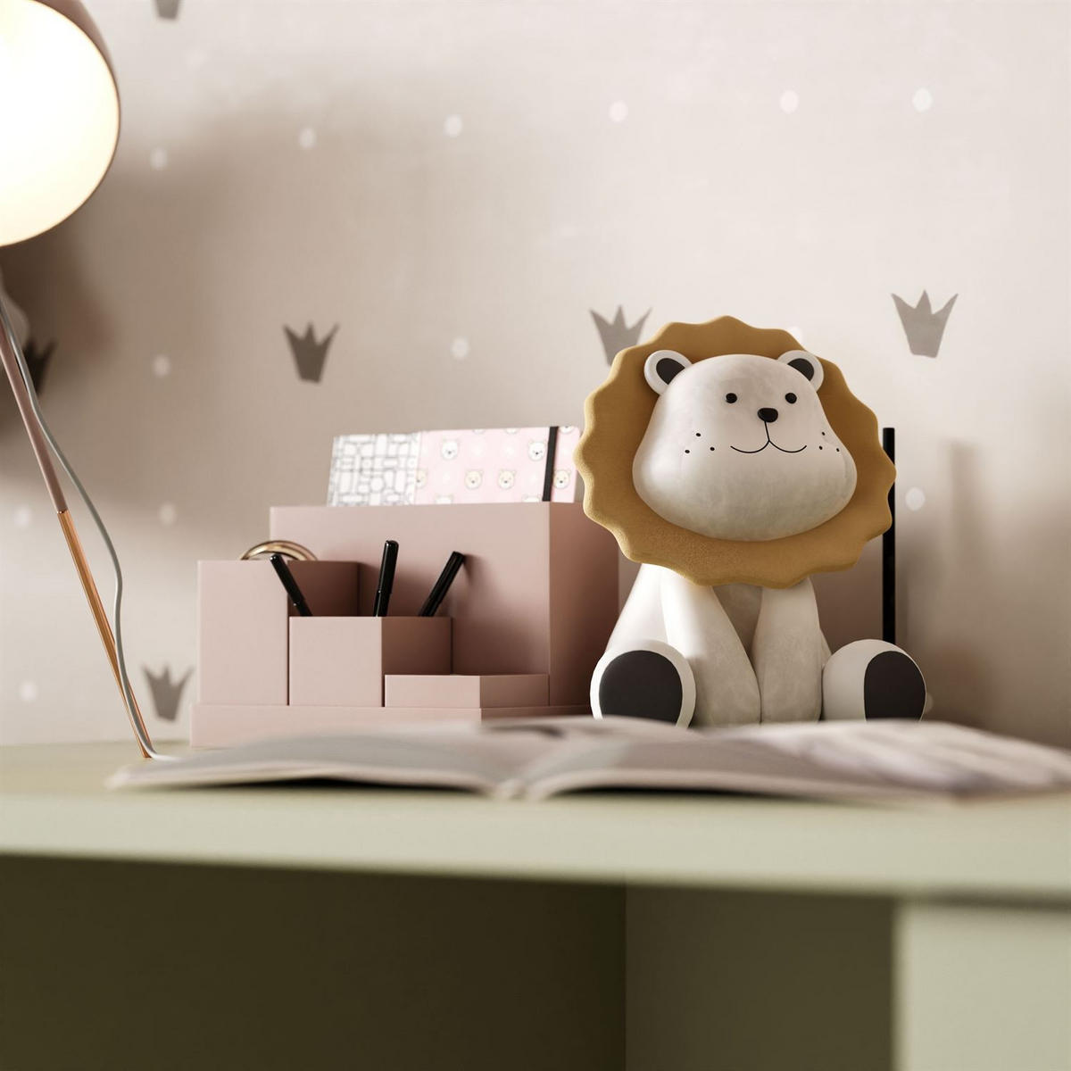 KINDERSCHREIBTISCH BABUSHKA Olivgrün - Olivgrün, Holzwerkstoff (113/75/65cm)