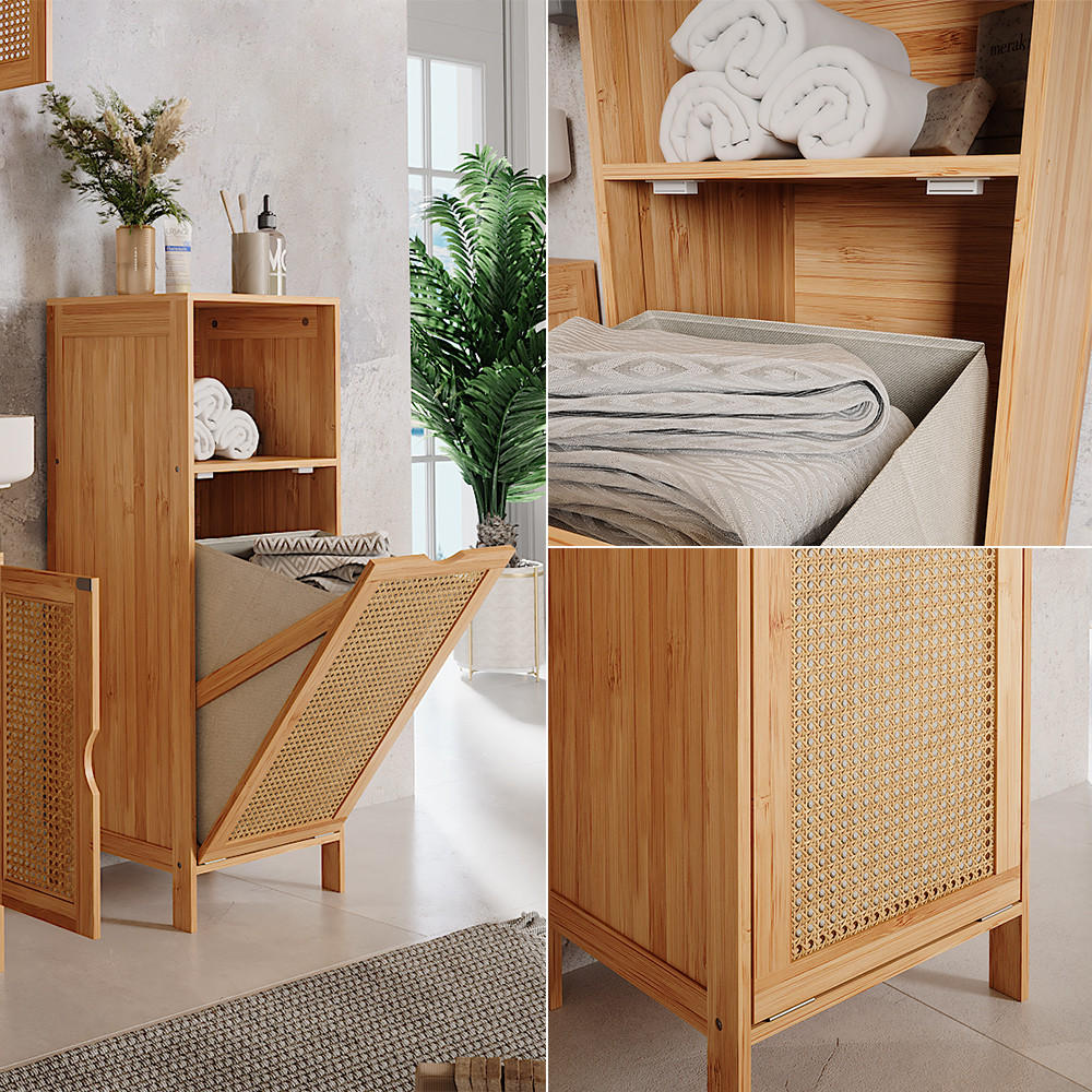 BADSCHRANK Liora Bambus 36 x 98 cm - Grün, Holzwerkstoff (36/98/33cm) - Vicco