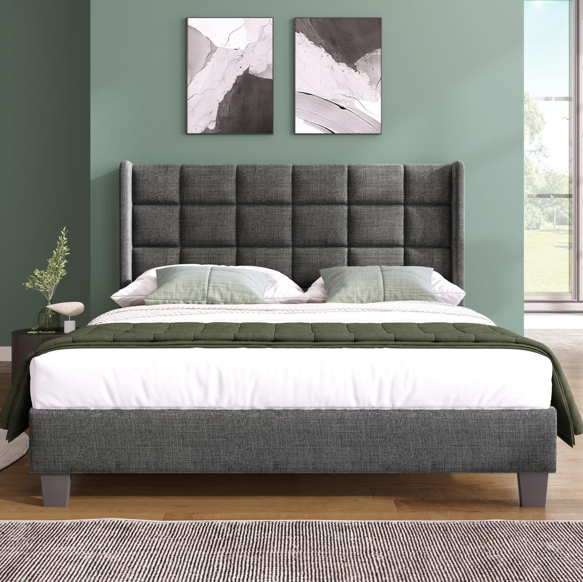 TAPECIRANI krevet 140/200 cm sivi od lana s uzglavljem i podnicom - siva, tekstil (140/200cm) - OKWISH
