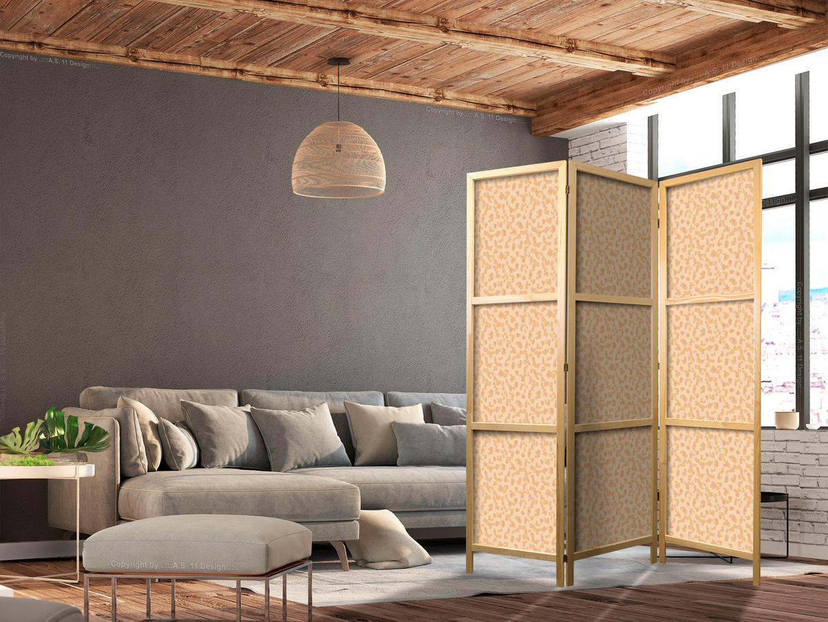 PARAVENT Japanischer 3-tlg 135x172 cm Pastellabstraktion - Orange, Holz/Textil (135/172/3cm) - Muralo