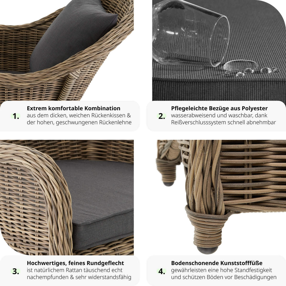 RATTANSESSEL 4er Set, 71 x 60 x 84 cm,natur - Naturfarben, Kunststoff (60/84/71cm) - tectake
