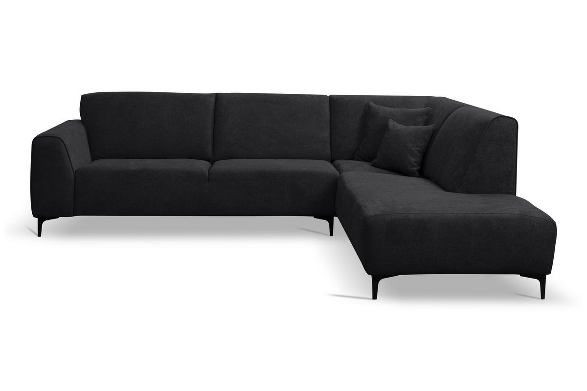 ECKSOFA Mula in L-Form, Coach Farbe: Schwarz, Velourstoff, Ottomane Rechts - Schwarz, Textil (274/210cm) - VENASI MÖBEL