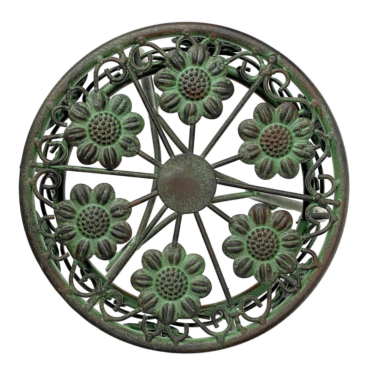 BLUMENHOCKER rund Metall Grün antik 26/26/50 cm - Grün, Metall (26/50/26cm) - DanDiBo