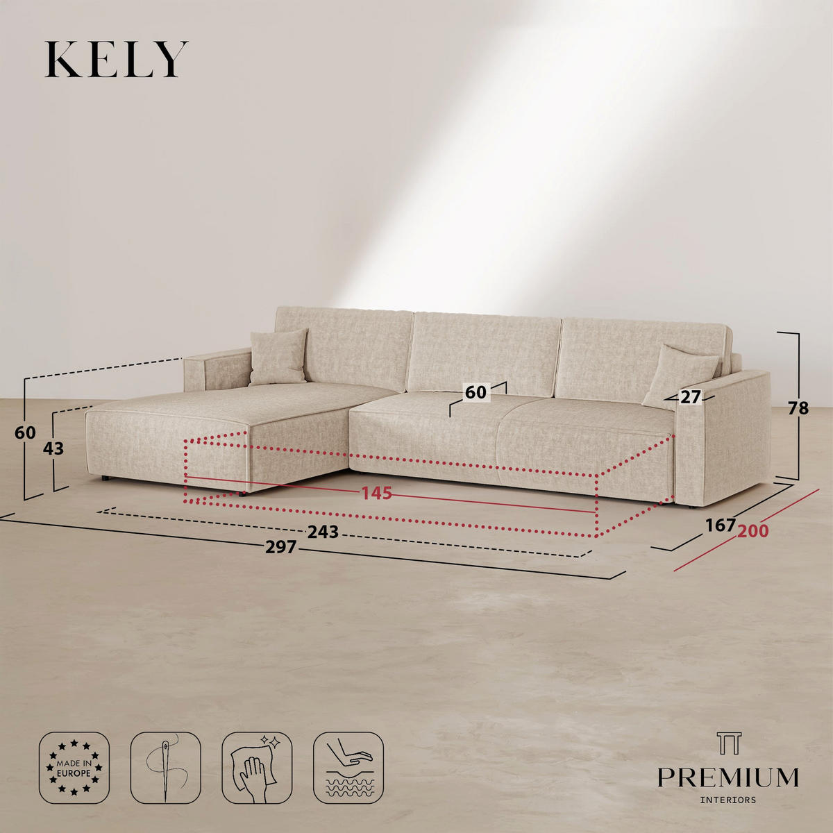 LINKSECK-SCHLAFSOFA mit Stauraum Cord Schwarz 297cm - Schwarz, Textil (297/167cm) - Premium Interiors