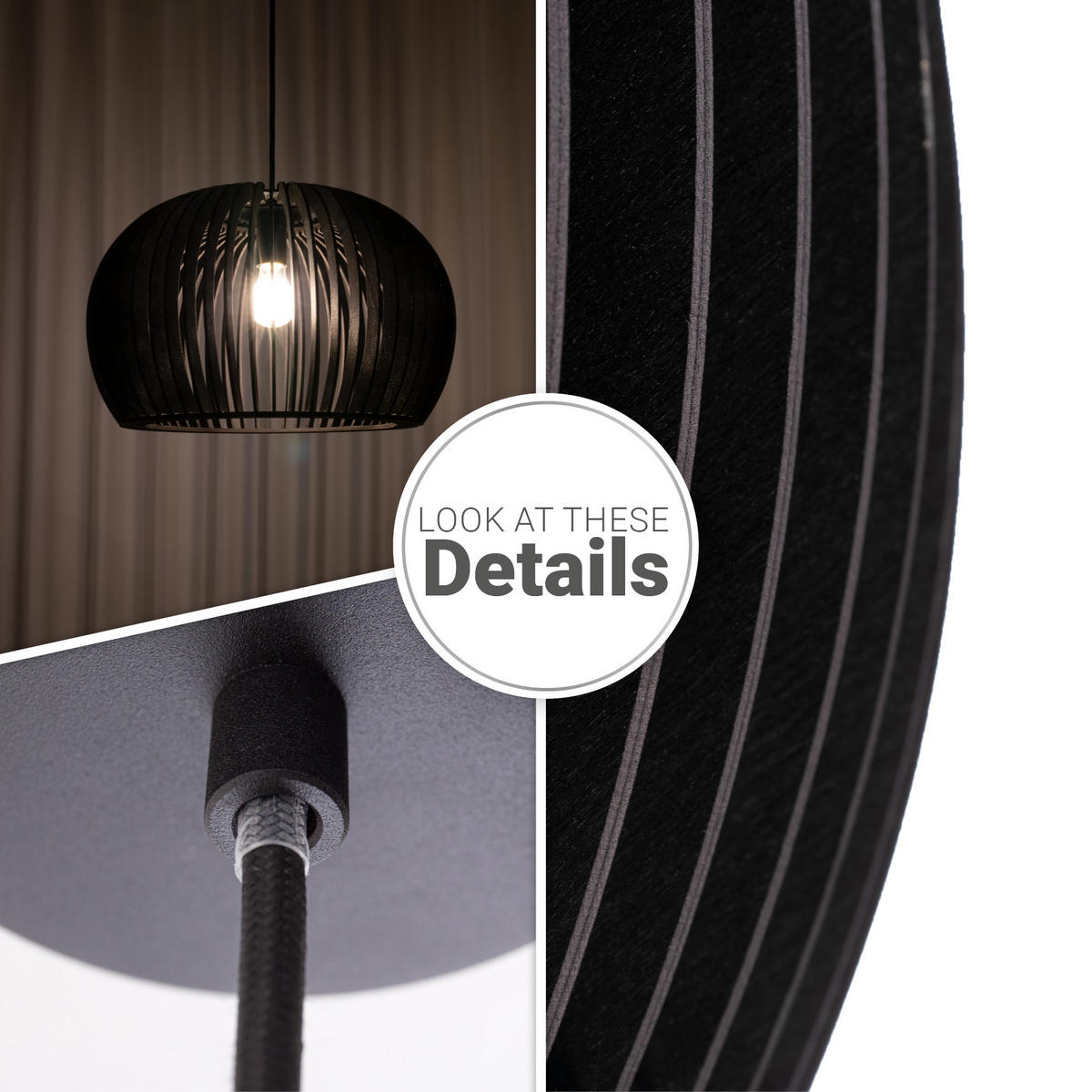 PENDELLEUCHTE Pulu S - Schwarz, Holz (45/45/27.5cm) - Paco Home