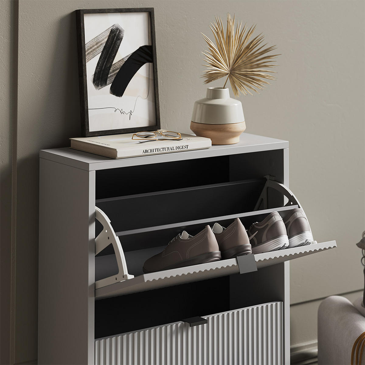 SCHUHKIPPER Eliza Grey 60 x 92 cm se 2 výklopnými zásuvkami - šedá, kompozitní dřevo (60/92/24cm) - Vicco