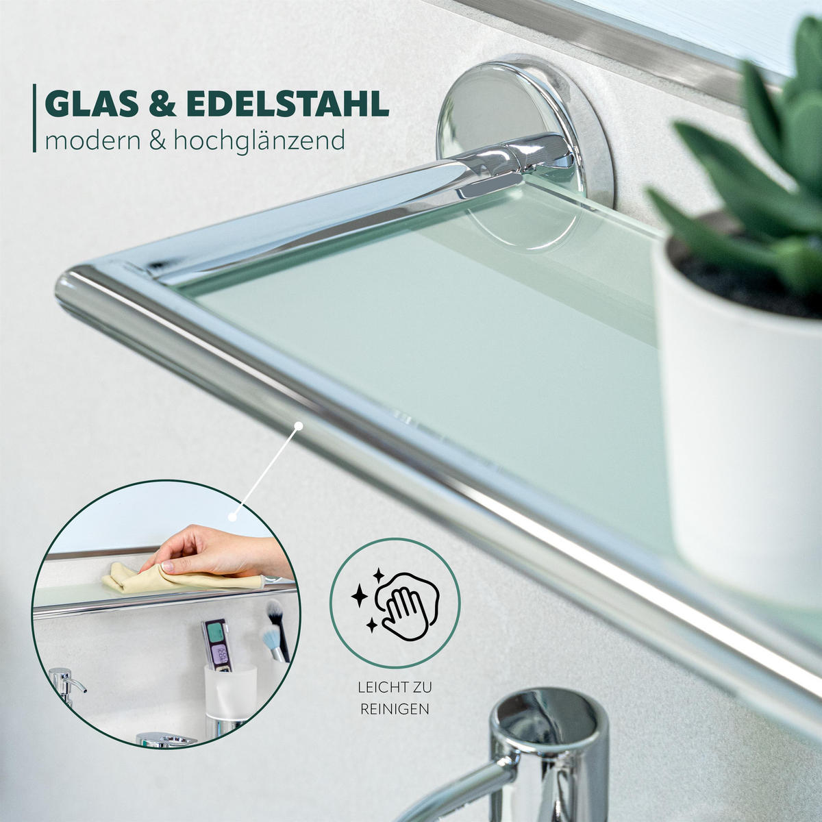 GLASABLAGE LUCENTE, Edelstahl, verchromt - Chromfarben, Metall (54/6/14cm) - bremermann