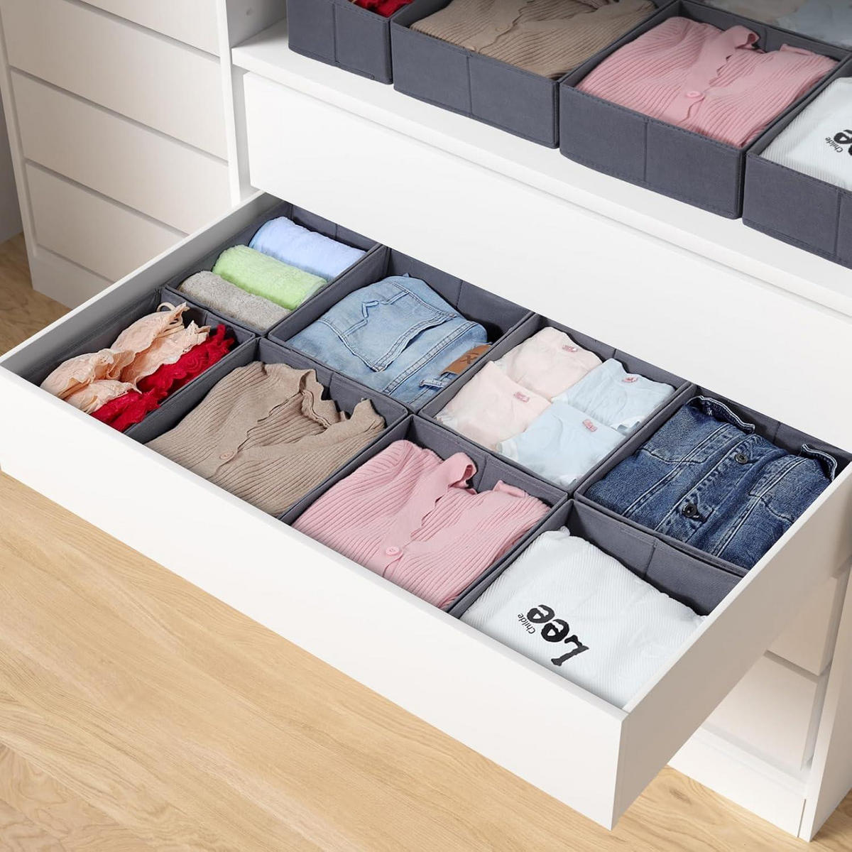 SCHUBLADEN Organizer 8er Set Grau für PAX Kleiderschrank 100x58 cm - Grau, Textil (24/11/26cm)