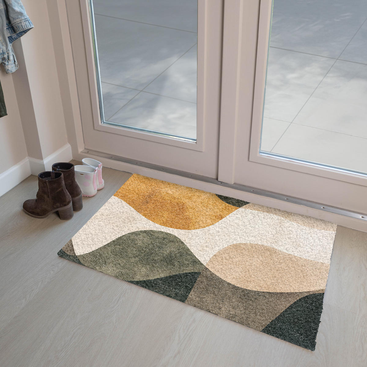 FUSSMATTE Formen - Ockergelb - Abstrakt 90x60 cm - Multicolor, Kunststoff (90/0.4cm) - MuchoWow