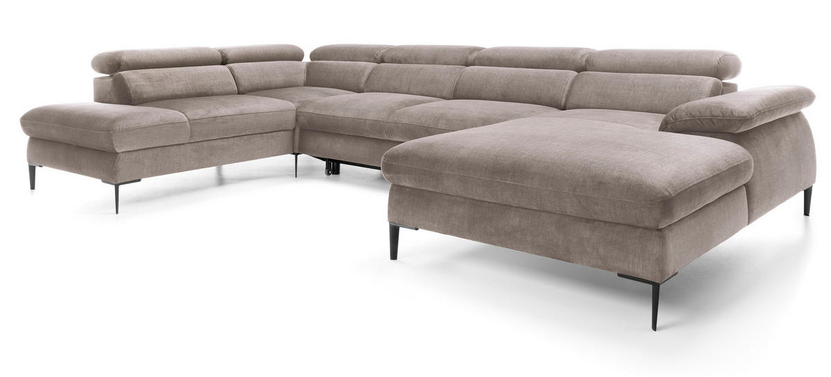 ECKSOFA U-Form 350 cm Amaro M mit Schlaffunktion, Rechts, Dunkelbeige - Cappuccino, Holz (353/214cm) - Emporius