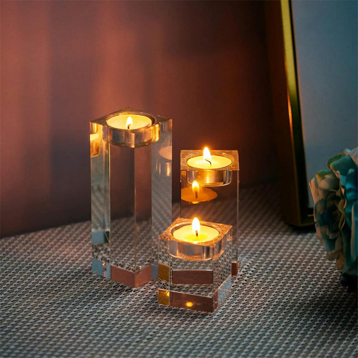 KERZENSTÄNDER 3-teiliges Set Kristallglas Transparent 6 cm+10 cm+14 cm H - Transparent, Glas (14cm)