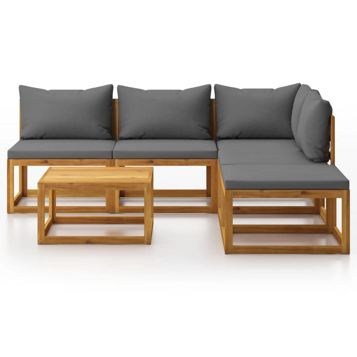 GARTEN-LOUNGE-SET 6Er Set Mit Auflagen Massivholz Akazie - Grau, Holz - vidaXL