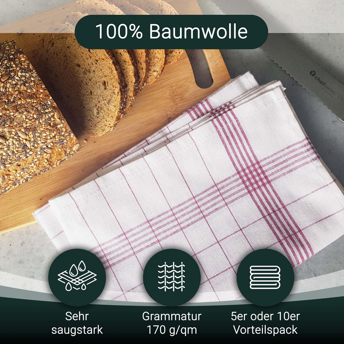 GESCHIRRTÜCHER, 10er-Set, 50x70 cm, 100% Baumwolle, Rot - Rot, Textil (50/70cm) - Zollner